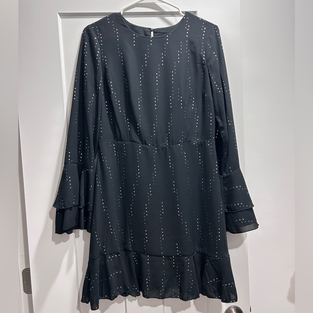 Who What Wear Black Long Sleeve Dress with White Dots